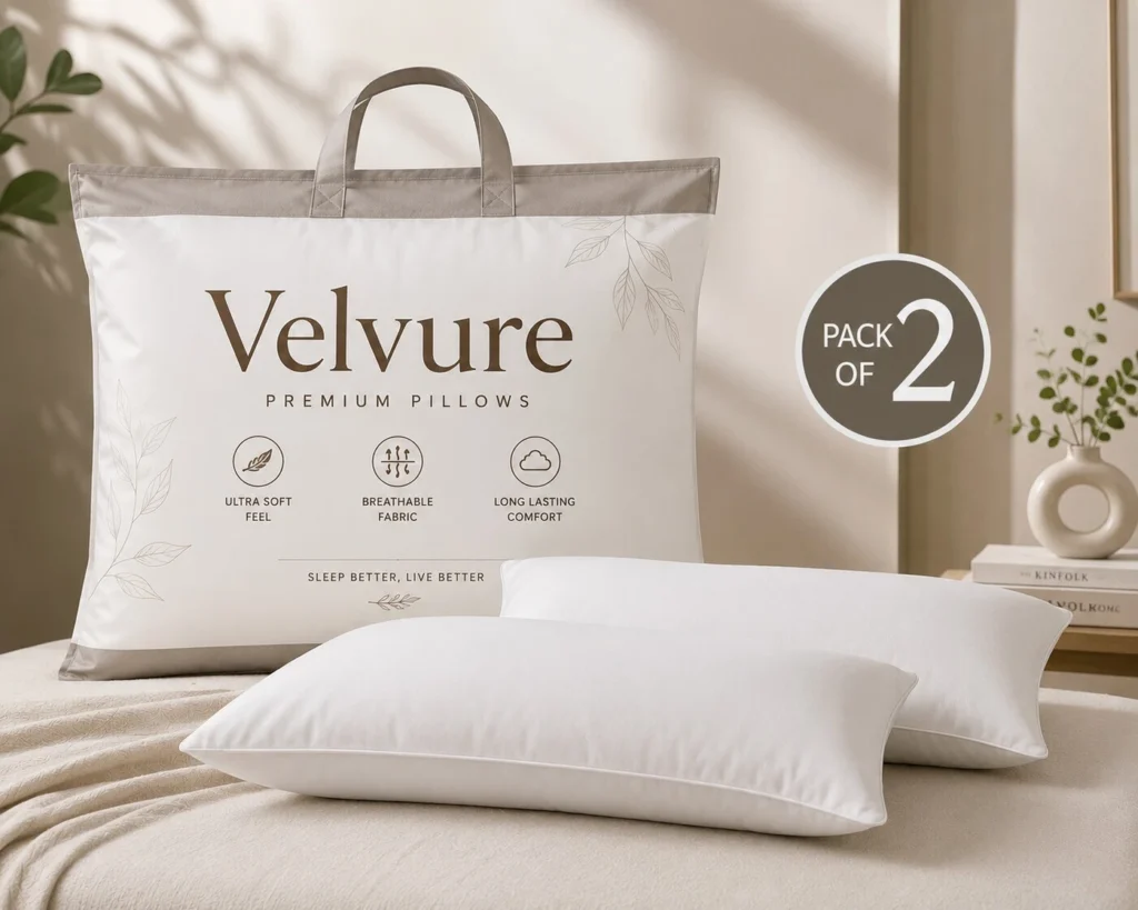 velvure Microfibre Sleeping Pillow Pack of 2 Solid (White)