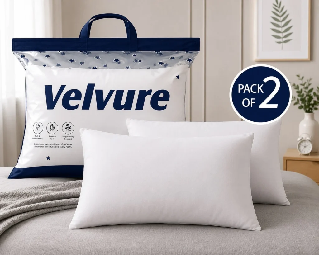 velvure Microfibre Sleeping Pillow Pack of 2 Solid (White)